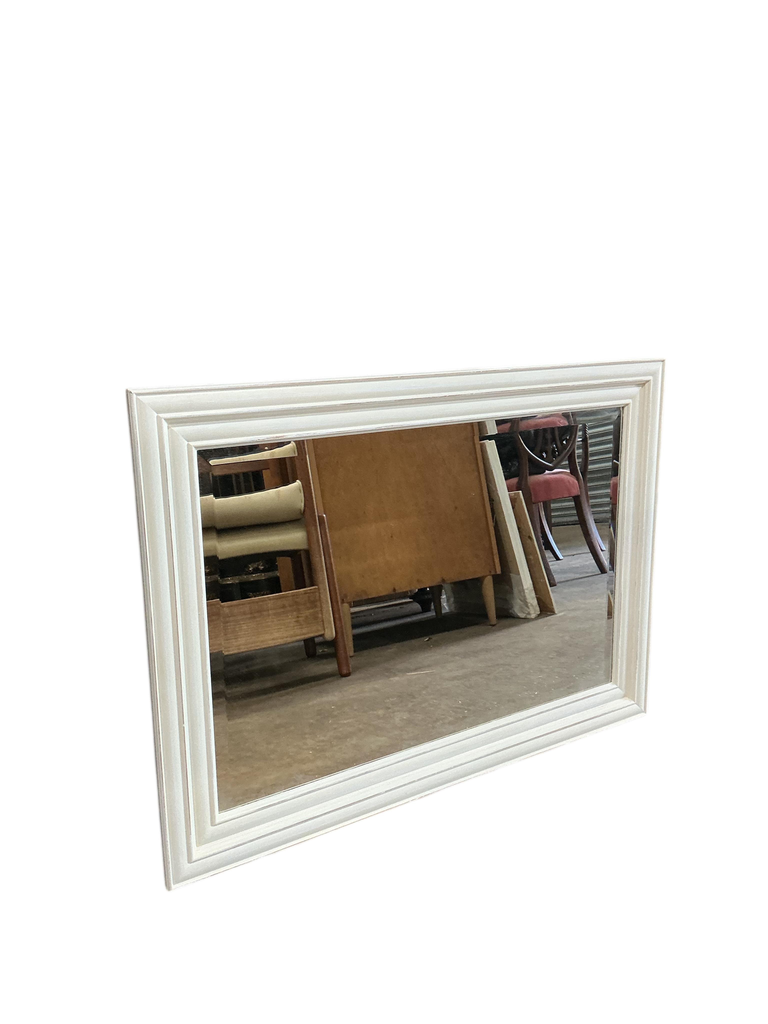 Four contemporary painted rectangular wall mirrors, largest 49cm wide, 103cm high